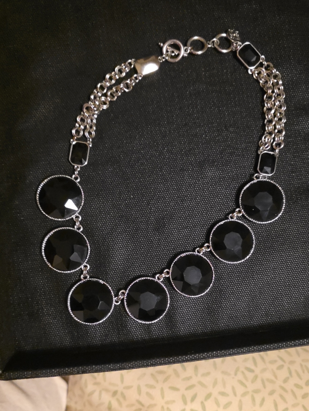 WHBM Elegant Black Stone Silver-Tone Bracelet - Women's Jewelry